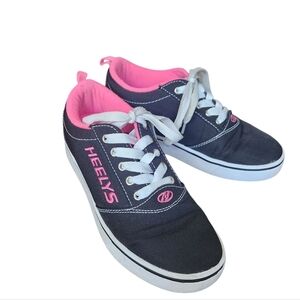 Heelys Pro 20 Pink Black White Lace Up Low Profile Wheels Skater Shoe Youth 6